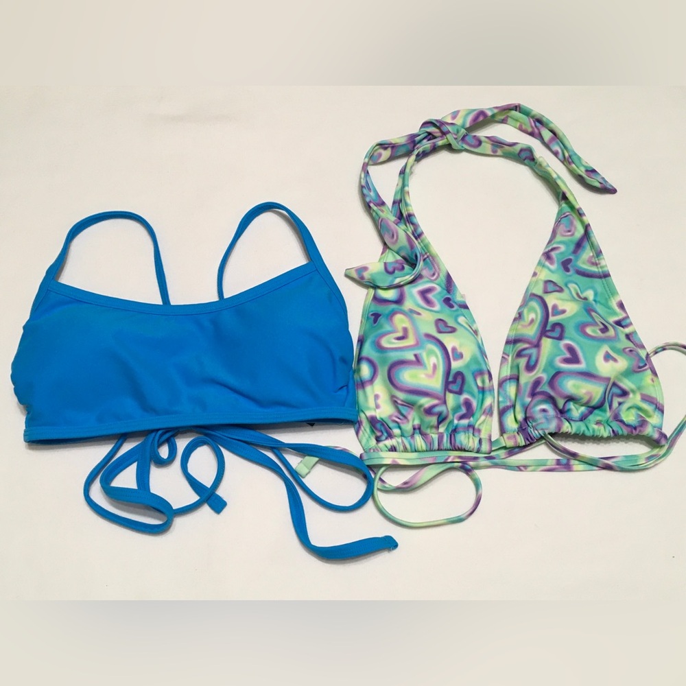 2 Wild Fable Women's S (4-6)  1 Green Heart Tie 1 Blue Wrap Around Bikini Tops